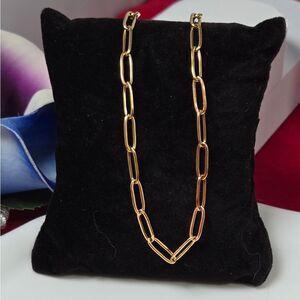 Gold Stainless Steel Paperclip Chain Necklace | Adjustable 16–18” | Minimal Gift